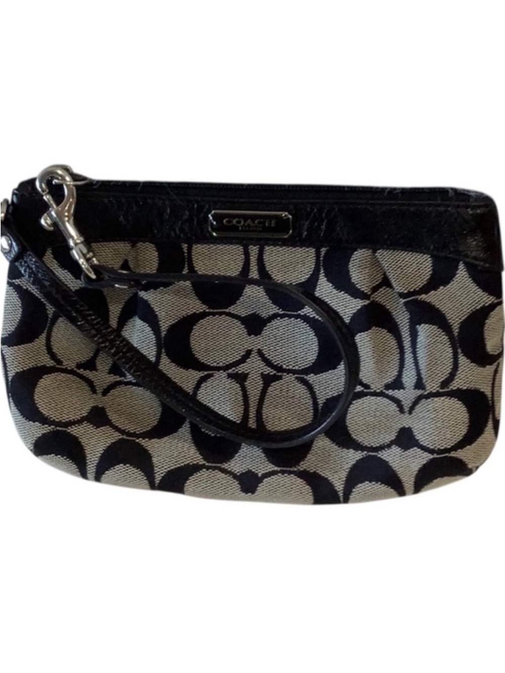 Coach Monogram Wristlet in Black & Gray With Baby Blue lining